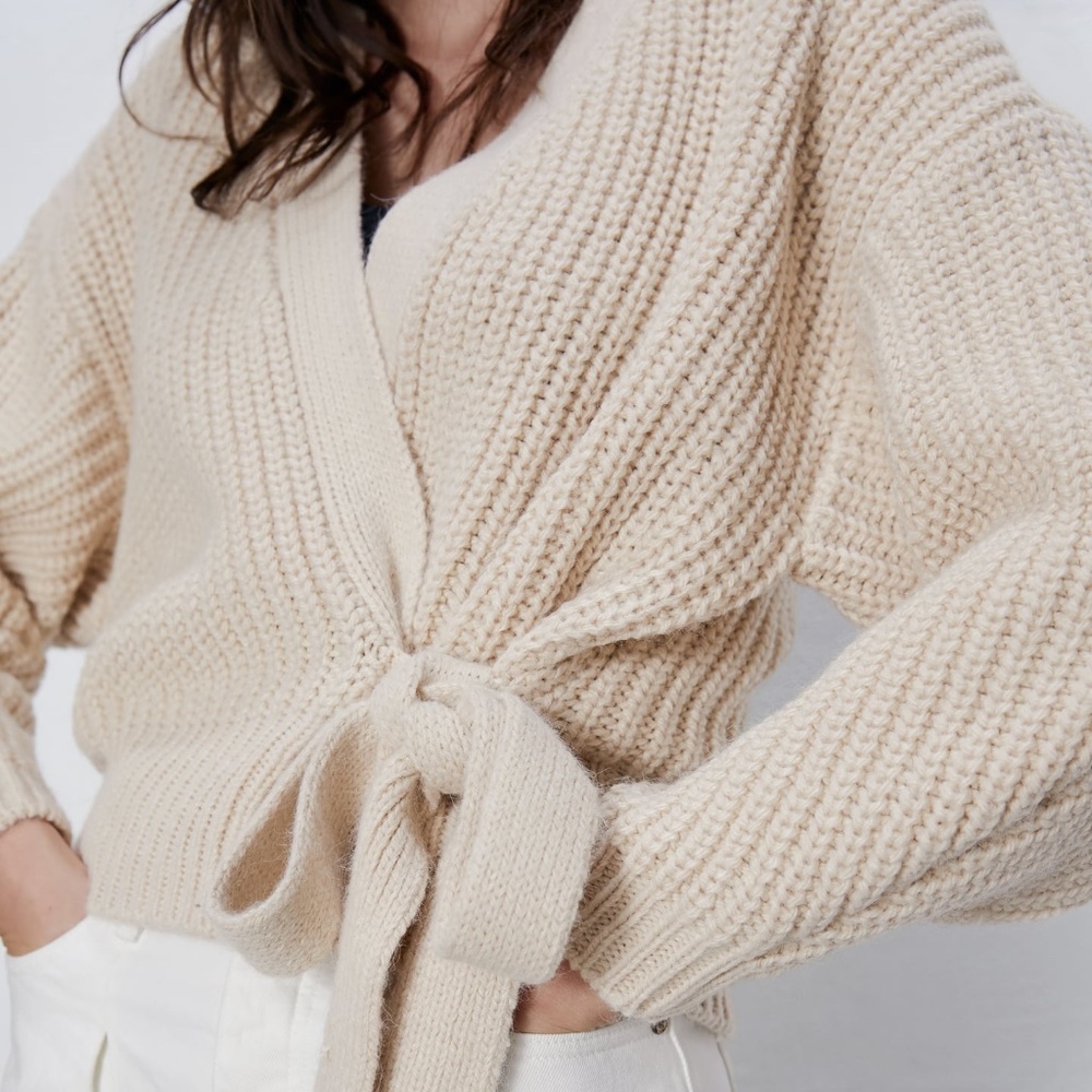 ZARA KNIT CROPPED BELTED CARDIGAN NWT - Picture 13 of 16